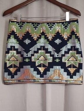 Fate Sequins Southwest Aztec Geometric Mini Skirt Festival Boho Western